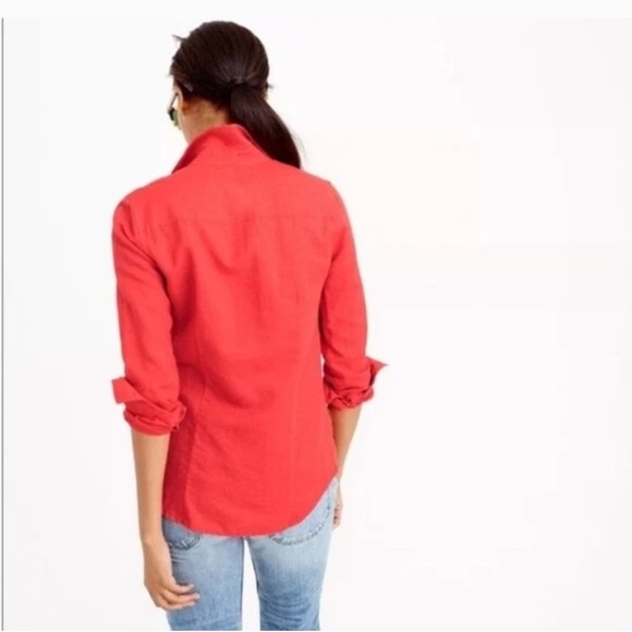 J Crew beautiful linen coral button-down top - Picture 2 of 5